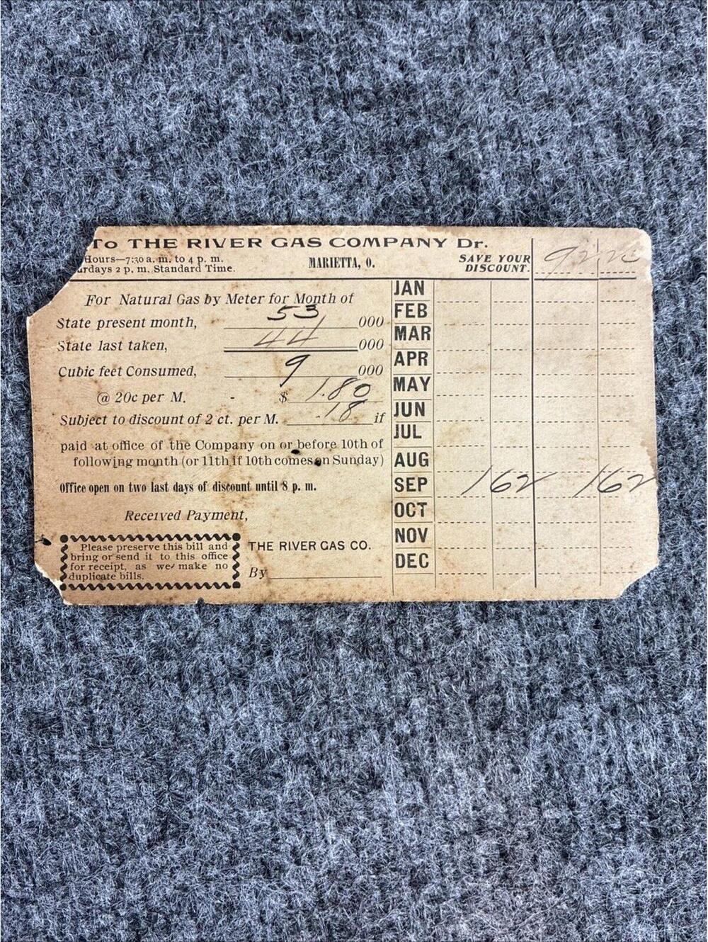 Vintage River Gas Co Marietta Ohio Gas Bill Postal Card Early Utility Ephemera